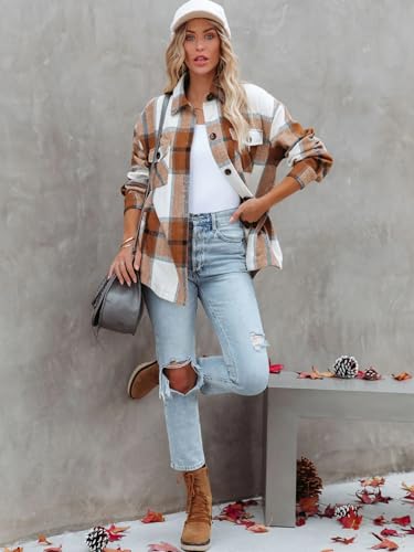 Moss Rose Womens Casual Plaid Shackets Button Down Long Sleeve Jacket Coats Shirts4