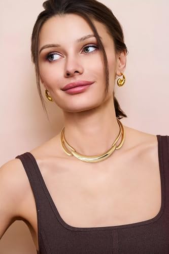 LILIE&WHITE Gold Hammer Collar Necklace Curved Bar Collar Necklaces For Women Trendy Statement Necklace Non Tarnish Fashion Jewelry Gift3