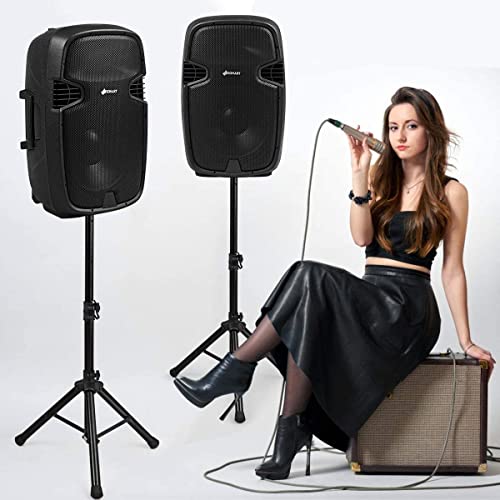 GOFLAME Portable 15" PA Speaker System Set, 3000W 2-Way Loudspeaker with Active + Passive Speaker, High Powered DJ Speaker with Bluetooth, USB/SD Card Reader, Stands, Microphone, Remote