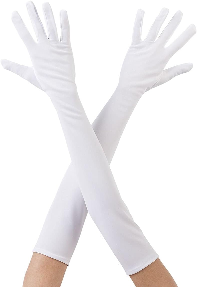Beyaz Renk Uzun Kumaş Eldiven 40 cm