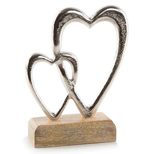 Logbuch-Verlag Metallherz 2 Herzen ineinander Deko Figur Silber Geschenk Hochzeit Jahrestag Valentinstag Muttertag Liebesgeschenk 18 cm