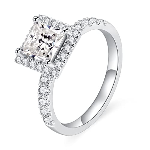 2ct Princess Cut Moissanite Engagement Rings for Women, D Color VVS1 18K white glod plated 925 Sterling Silver Lab Created Diamond Promise Halo ring Valentine's day jewelry gifts