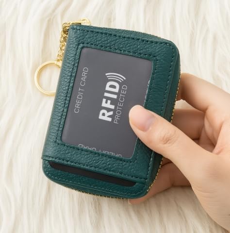 Leather RFID Blocking Card Wallet – Slim Credit Card Case with ID Window and Keychain Holder2