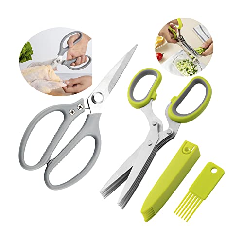 Kitchen Scissors, 2 Pack Stainless Steel Powerful Chicken Bone Scissors, Multi Functional Five-Layer Shear, Cut Scallions, Food, Fish Killing, Energetically Food Scissors For Kitchen/Hotel/Camping #TOP7