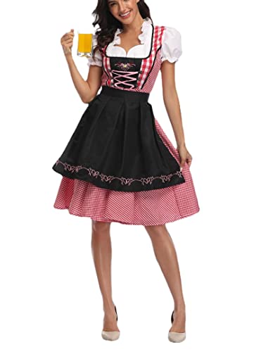 Vagbalena Costumes Femmes Costumes Bière Fille Robes À Carreaux Robes Bavaroises Costumes Oktoberfest Carnaval Fête Halloween Costumes Oktoberfest (Style 1,XXL) Cover