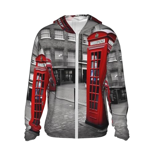 Rashguard à capuche homme UPF 50+ Veste de soleil imprimé cabine téléphonique