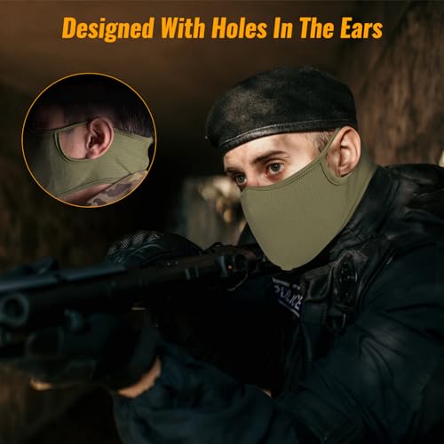 Qavctw Taktische Schießmaske, faltbar, Airsoft Silikonmaske, atmungsaktiv, freies Ohr, Outdoor, halbes Gesicht, Netz, Militärmaske für Schießen, Reiten, Klettern, Paintball, Jagd, Spiel