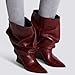 Aorikro Slouchy Mid Calf Boots For Women Pointed Toe Wedge Heels Slouch Pull On Wide Calf Boots Red