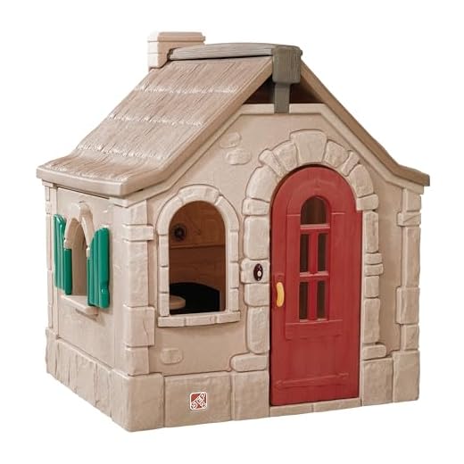Step2 Naturally Playful StoryBook Cottage Kids Playhouse – Outdoor Playset with Play Kitchen, Working Doorbell, Play Phone, Stovetop, Sink, Fold-Up Tabletop – Neutral Color Palette Charming Playhouse