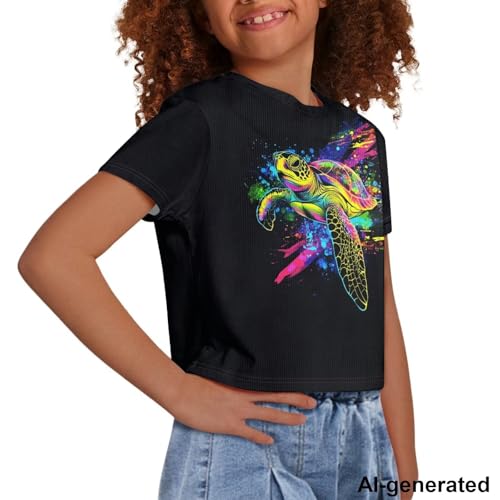 Image of Cute Crop Tops for Girls Short Sleeve Summer T Shirts Fashion Graphic Tees Crew Neck Pullover Tee 5-14 Years