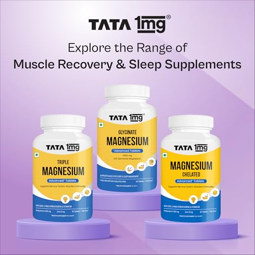 Image of Tata 1mg Magnesium Glycinate Tablets |2000mg | High Absorption Chelated form for Muscle Recovery, Sleep & Nerve Health | 2000mg Per Serving - 120 Veg Tablets