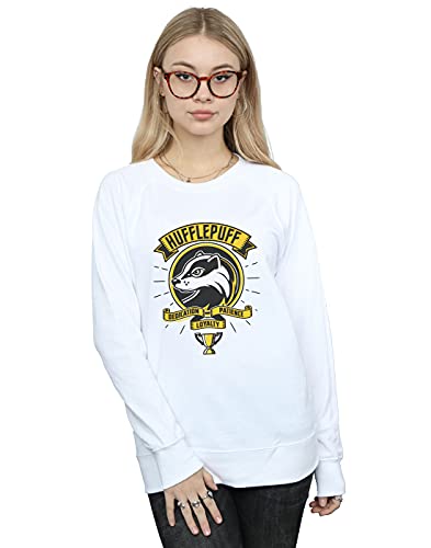 Harry Potter Women's Hufflepuff Toon Crest Sweatshirt White Large