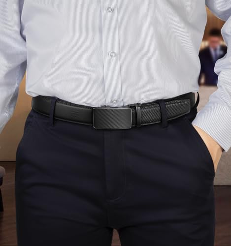 Image of KEMISANT Men Belt 2 Pack, Leather Ratchet Belt Easy Click Slide For Men 1 3 /8 inch,Cut for Fit