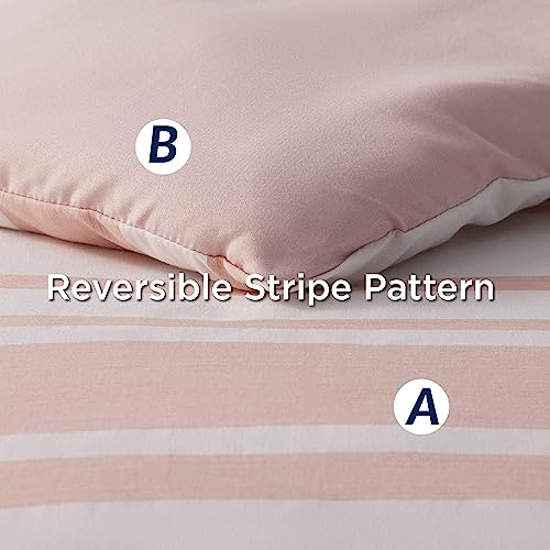 Image of Bedsure Full Comforter Set 7 Pieces, Light Pink Striped Bedding Set for All Seasons, Reversible, Cationic Dyeing Bed in a Bag with Comforter, Sheets, Pillowcases & Shams