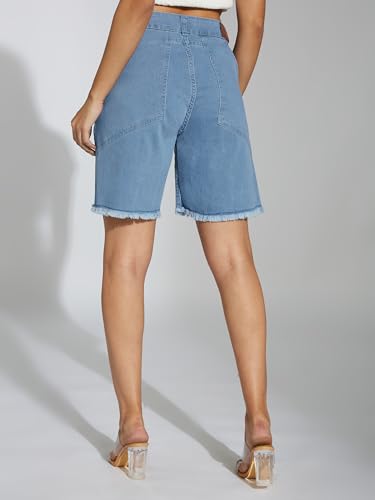 Image of Miss Chase Women's Relaxed Fit Mid Rise Highly Distressed Regular-Length Denim Shorts
