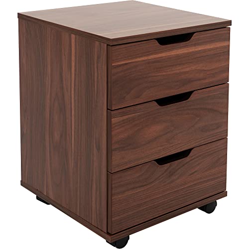 Farini 3-Drawer Vertical Filing Cabinet Rolling Wood Mobile File Cabinets Under Desk For Home Office With Casters (Brown Walnut, Non-Assembled) #TOP2