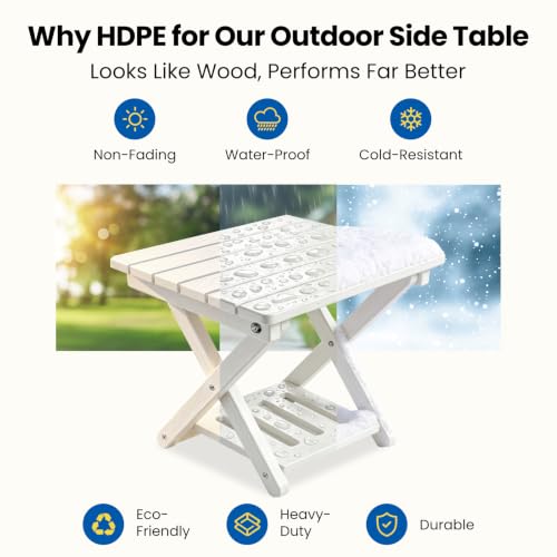 Image of 2-Tier Folding Outdoor Side Table, Heavy Duty HDPE Patio End Table