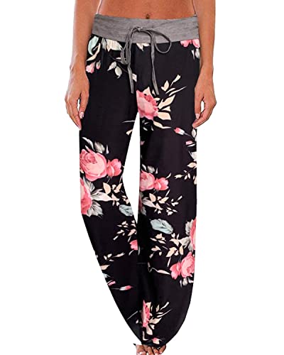 Image of NEWCOSPLAY Women's Comfy Pajama Pants Casual Drawstring Palazzo Lounge Wide Leg Pants