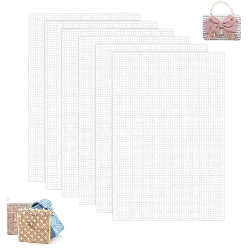 Feuilles de Toile en Plastique,6 Pièces Feuilles de Maille en Plastique,20 x 30 cm Feuilles de Canevas Broderie en Maille Blanc Mesh Canvas pour Point de...