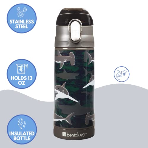 Bentology Kids Lunch Bag Set (Shark)- Includes Padded, Insulated Tote,Reusable Hard Ice Pack & Insulated Stainless Steel Water Bottle- Keeps Lunch Fresh Longer-Back To School Lunchbox Kits For Boys #TOP1