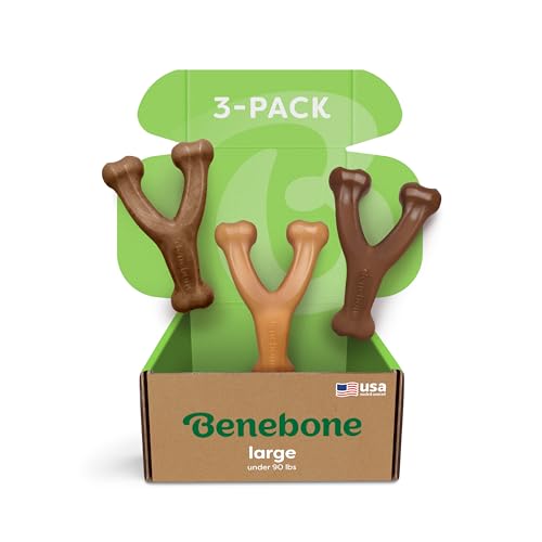 Benebone Large 3-Pack, Wishbone Durable Dog Chew Toy for Aggressive Chewers, Real Bacon, Chicken, Peanut Butter, Made in USA, Variety Pack
