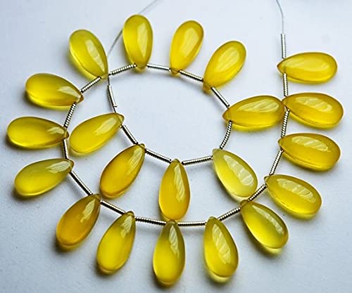Calcédoine jaune briolette lisse 15x7mm perle poire pour fabrication de bijoux