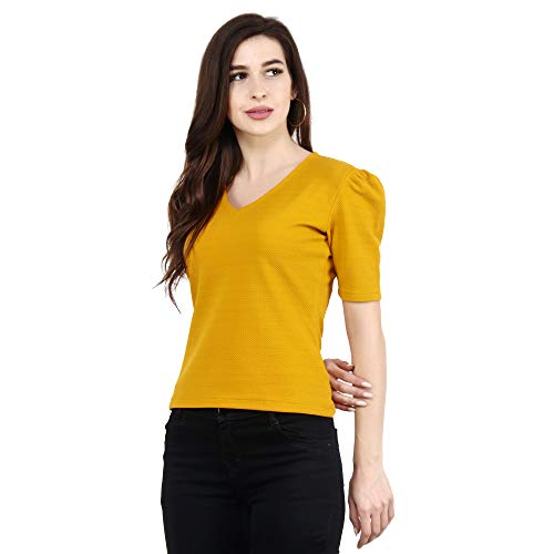 Image of POPWINGS Casual Solid Puff-Sleeves Crop Top for Women || V-Neck Crop Top for Women || Half-Sleeves Summer Crop Top for Women || Crop Tops for Women Fancy Crop Top for Women