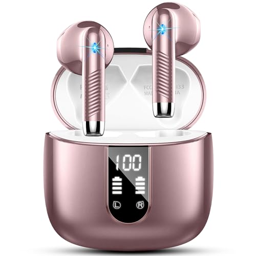 Wireless Earbuds, Bluetooth 5.4 Headphones in Ear 2025 Wireless Earphones with 4 ENC Mic, Mini Ear buds with HiFi Stereo Deep Bass, 56H Playtime Dual LED Display,Bluetooth Earbud IP7 Waterproof