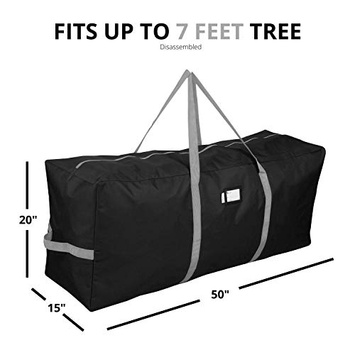 Image of Primode Heavy Duty Christmas Tree Storage Bag | Fits Up to 7.5 Ft. Disassembled Xmas Tree | 50 inch x 15 inch x 20 inch Tree Storage Container | Holiday Storage Box | Durable 600D Oxford Material (Black)