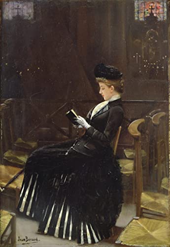 Tableau vintage Jean Béraud une femme en prière toile 60x90cm