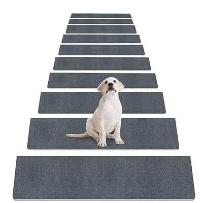 HAODEMI 8" X 30" (7 in Pack) Non-Slip Stair Treads Carpet for Wooden Steps, Self-Adhesive Stair Treads Mat, Safety Indoor Stair Runner Mats, Anti Slip Stair Rugs for Kids Elders and Dogs?Dark Gray