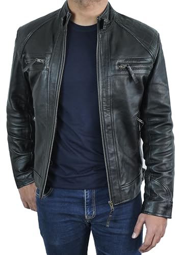 Mens Leather Jacket - Real Lambskin Moto Style Leather Jacket Men