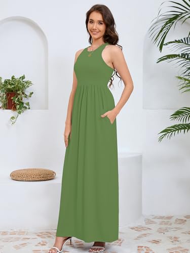 Image of DEARCASE Women's Sleeveless Summer Maxi Dress with Pockets,Beach,Vacation