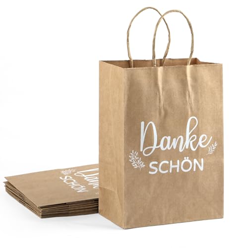 10 St&uuml;ck klein Dankesch&ouml;n Papiert&uuml;ten mit Henkel, 21x15x8 cm Kraftpapier Mitgebsel T&uuml;ten, Geschenkt&uuml;ten f&uuml;r Dankesch&ouml;n Geschenke, Party Hochzeit Geburtstag Einschulung Taufe Konfirmation(Danke sch&ouml;n)