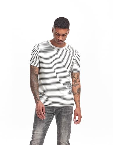 VEIISAR Men's Crewneck Striped T-Shirt Soft Elastic Cotton Tees2