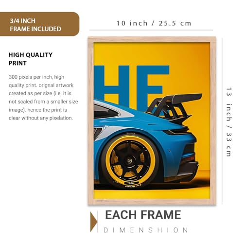 Image of walllane Big Porsche Cars Framed Posters Gift Items for Boys Room Wall Decoration Bedroom Living Room Office Studio Decor | Car Poster Frame for Wall Decor Set Of 3 Size(10x13 inch), Framed