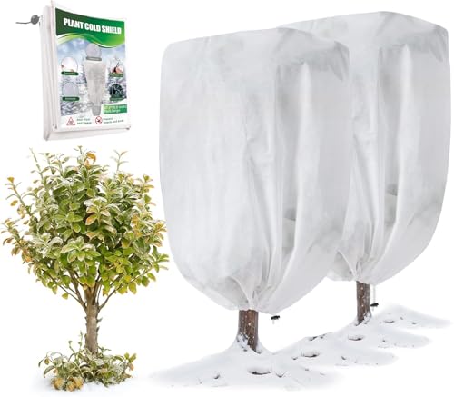 Nuyoah Winterschutz für Pflanze Außen 80x100cm 2Stk Pflanzenschutz Winter Frostschutz Pflanzen für Kübelpflanzen Vlies Winterabdeckung mit Zugband für Olivenbaum Palmen Balkonpflanzen