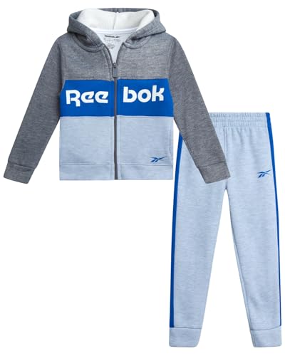 Recopilación de Ropa de Balonmano para Niño , tabla con los diez mejores. 46 Reebok - Chándal para niños pequeños, 2 piezas de forro polar acogedor con capucha y cierre para niños, Gris claro, 4 Años