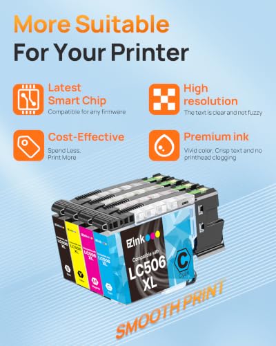 Image of LC506XL Ink Cartridges Replacement for Brother LC506 XL MFC-J4555DW | For Brorther LC506 Ink Cartridges use with MFC-J4355DW MFC-J4555DW MFC-J4557DW MFC-J5010DW MFC-J5110DW Printer (4 Pack)