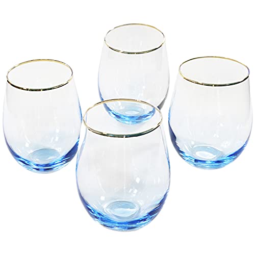 G Decor Set of 4 Radiance Ombre Gold-Rim Tumbler Drinking Glasses Sapphire Lagoon 600ml