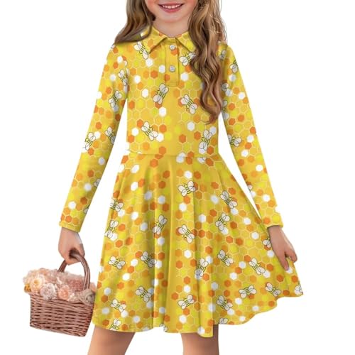 Girls Long Sleeve Dress Kids Twirl Swing Dress Comfy School Clothes