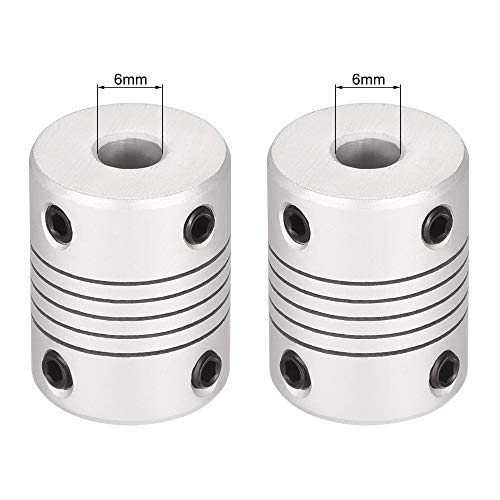 sourcing map 2Stk. 6mm zu 6mm Aluminiumlegierung Stab Flexibel Kupplung Motorsteckerverbindung L25xD19 Silber