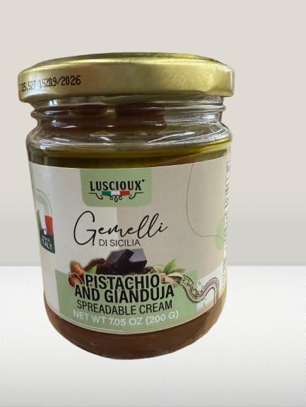Pistachio Gianduia Spread 7.05 oz (200g) – Luscioux – Pack of 2 Spreadable Creams from Italy