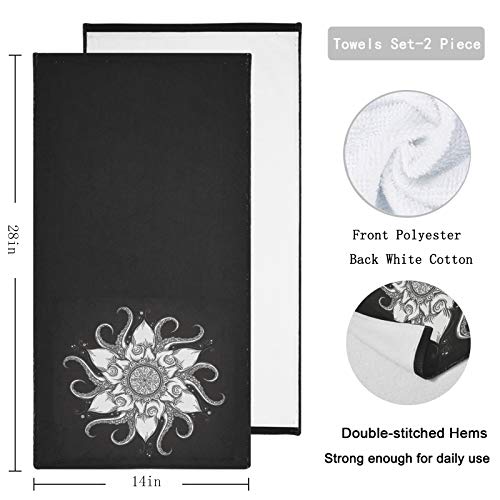 Naanle 2 Piece Nautical Mandala Octopus Tentacles Soft Fluffy Guest Hand Towels, Multipurpose Decor For Bathroom, Hotel, Gym And Spa (14" X 28",Black) #TOP2