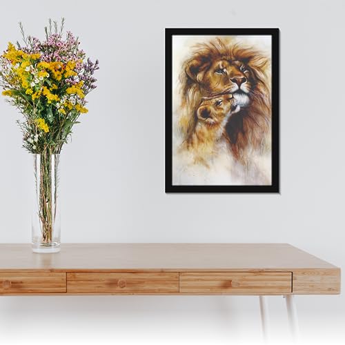 Image of Mad Masters Lion Wild Animal Painting Aesthetic Hanging Photo Frame Decorative Item Home Decoration and Wall Decor for Living Room and Bedroom (MM 1104, 30.5L x 20.3W cm, Canvas, With Plexi Glass)