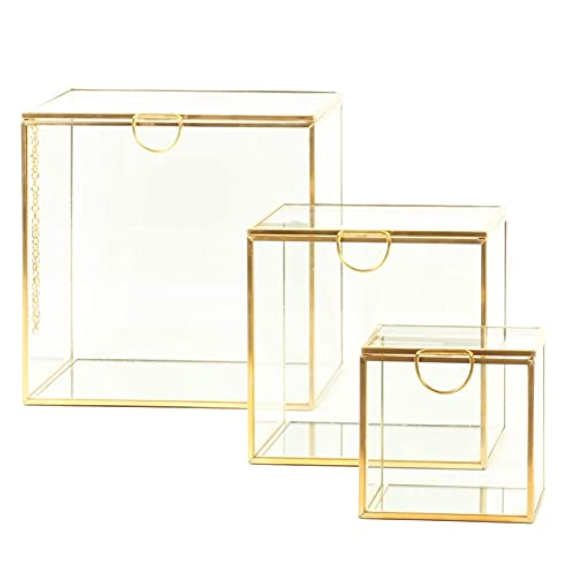 Glass Brass Storage Box Decoration, Golden Decorative Box