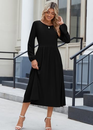Zeagoo Long Sleeve Dresses for Women 2025 Fall Winter Casual Flowy A-Line Boho Midi Party Long Dress with Pockets3