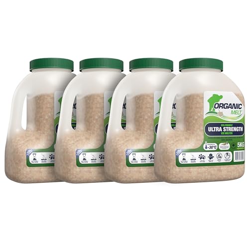 Ice Melt Safe for Concrete, Sidewalks, and Driveways – Pet-Friendly Snow Salt and Ice Melter – Organic Melt Granular De-Icing Product – Eco-Friendly, 5kg Shaker Jug (11 lbs) (4 Pack)