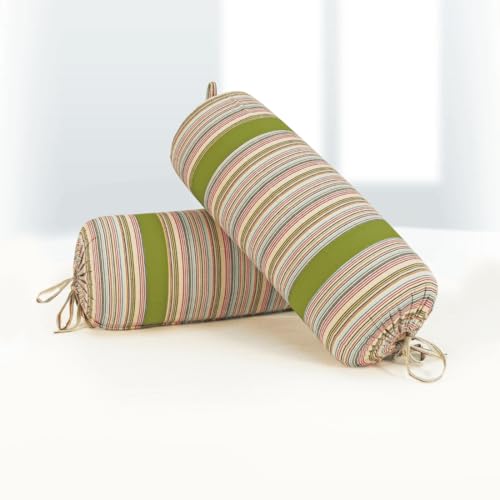 Image of AURAVE Woven Cotton 144 TC Bolster Cover with Drawstring Closure, Set of 2, Soft Breathable Durable Machine Washable for Sofa Bed & Home Decor, 15 inchx30 inch, Green | Cover Only