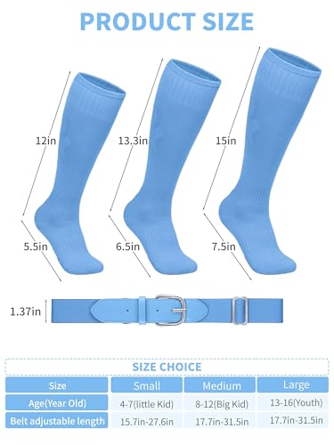 Image of Baseball Socks and Belt Set Cotton Youth Softball Socks for Boys Girls